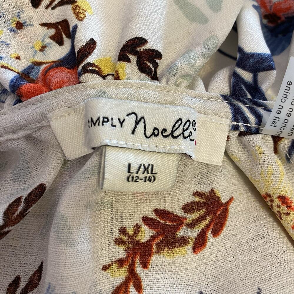SimplyNoelle White Floral Blouse Women L/XL(12-14) Ruffle Round Neck Cottagecore - Picture 4 of 7